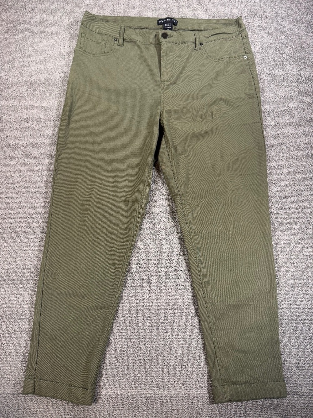 Body By Us Womens 2X Olive Green Stretch Pants Straight Leg Cuffed Hem Y2K